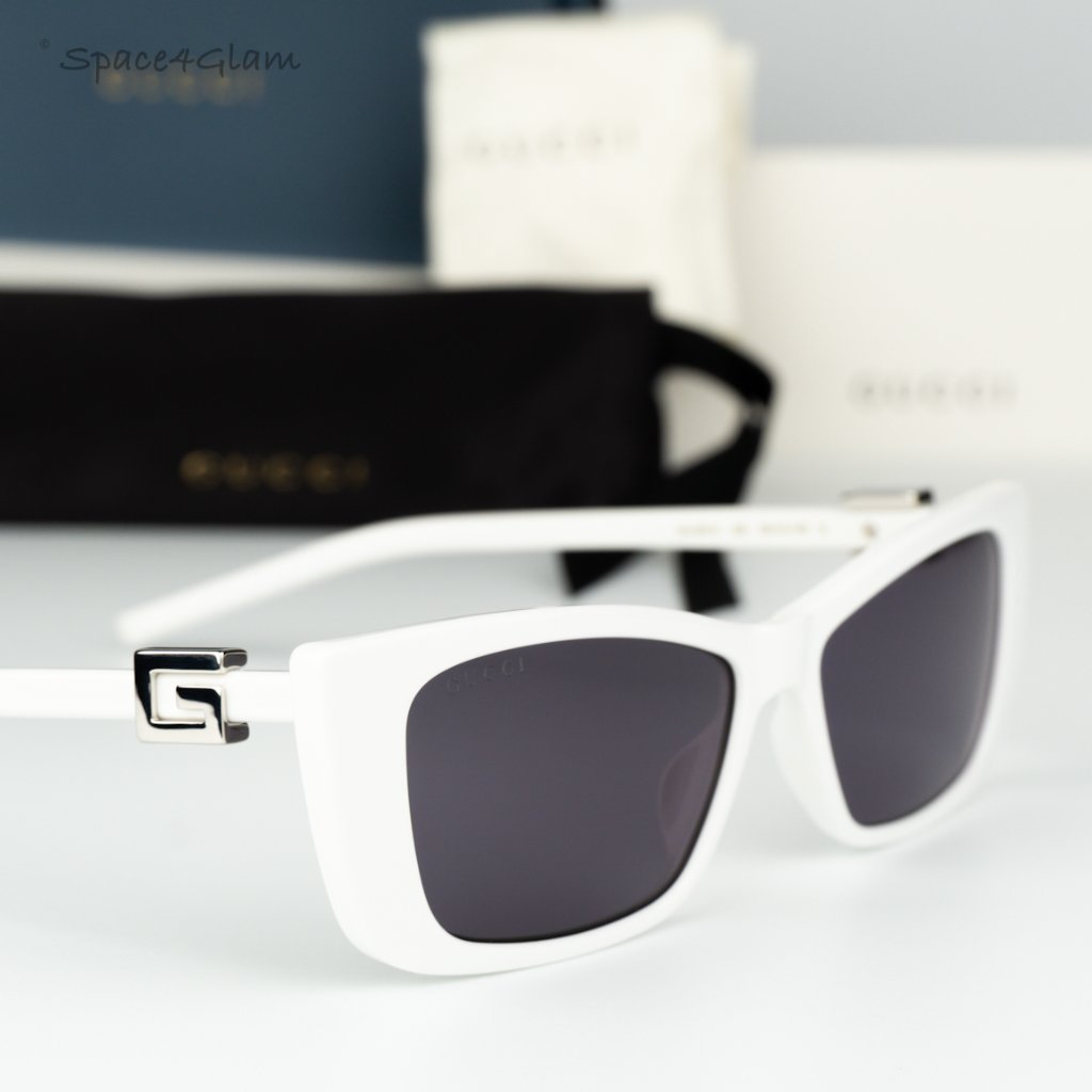 Gucci Women Sunglasses White Grey Cat Eye Gg1681s 006 Brand New